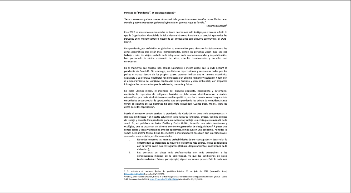 9 meses de“Pandemia”. ¿Y en Mozambique?